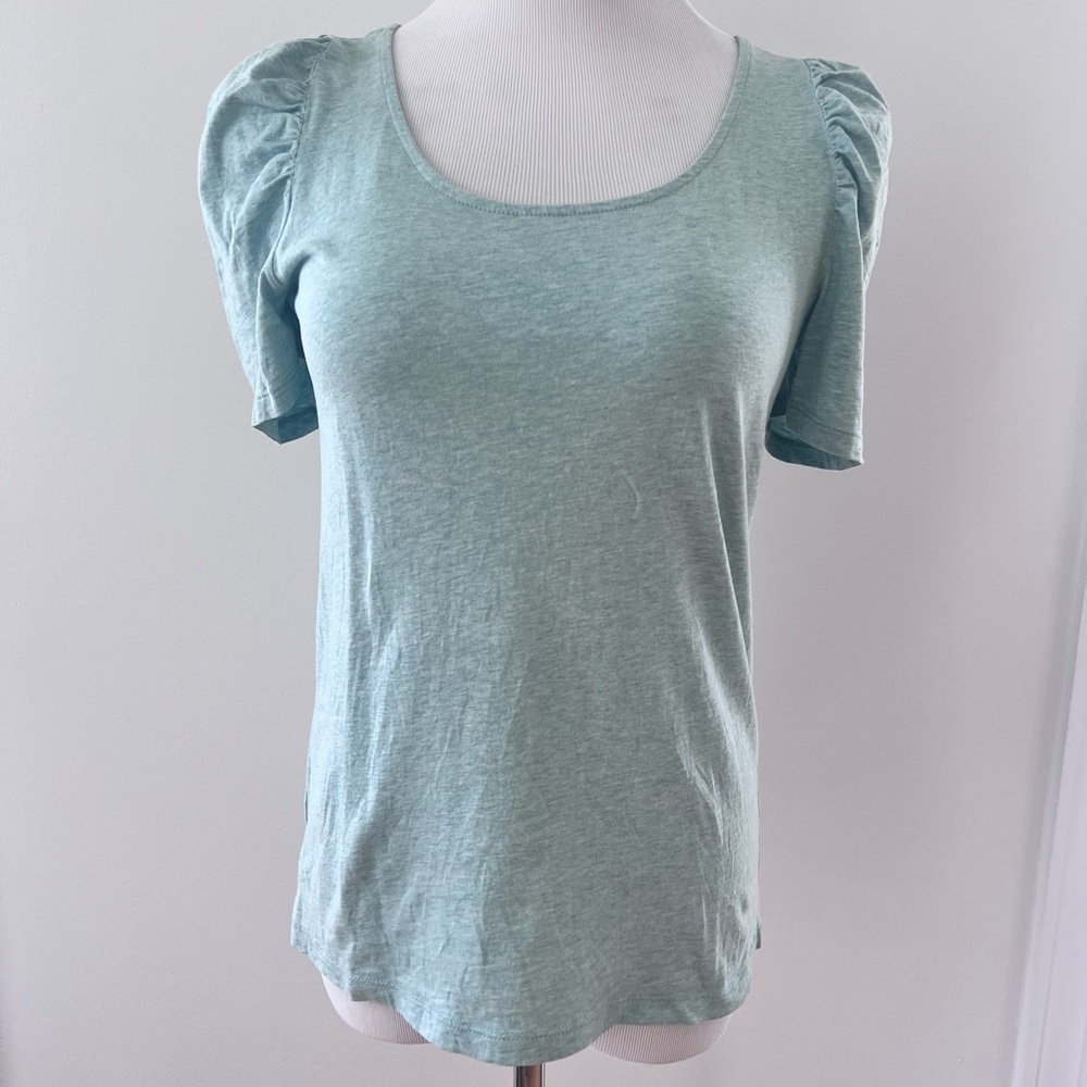 LOFT Light Heather Aqua Scoop Neck Puff Sleeve Tee - Picture 5 of 8